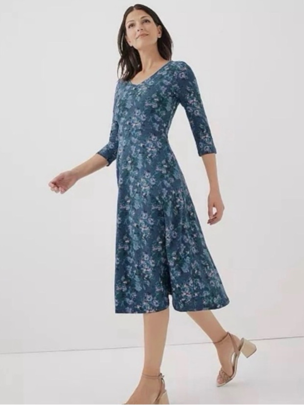 Pact Blue Floral Scoop-Neck Midi Dress